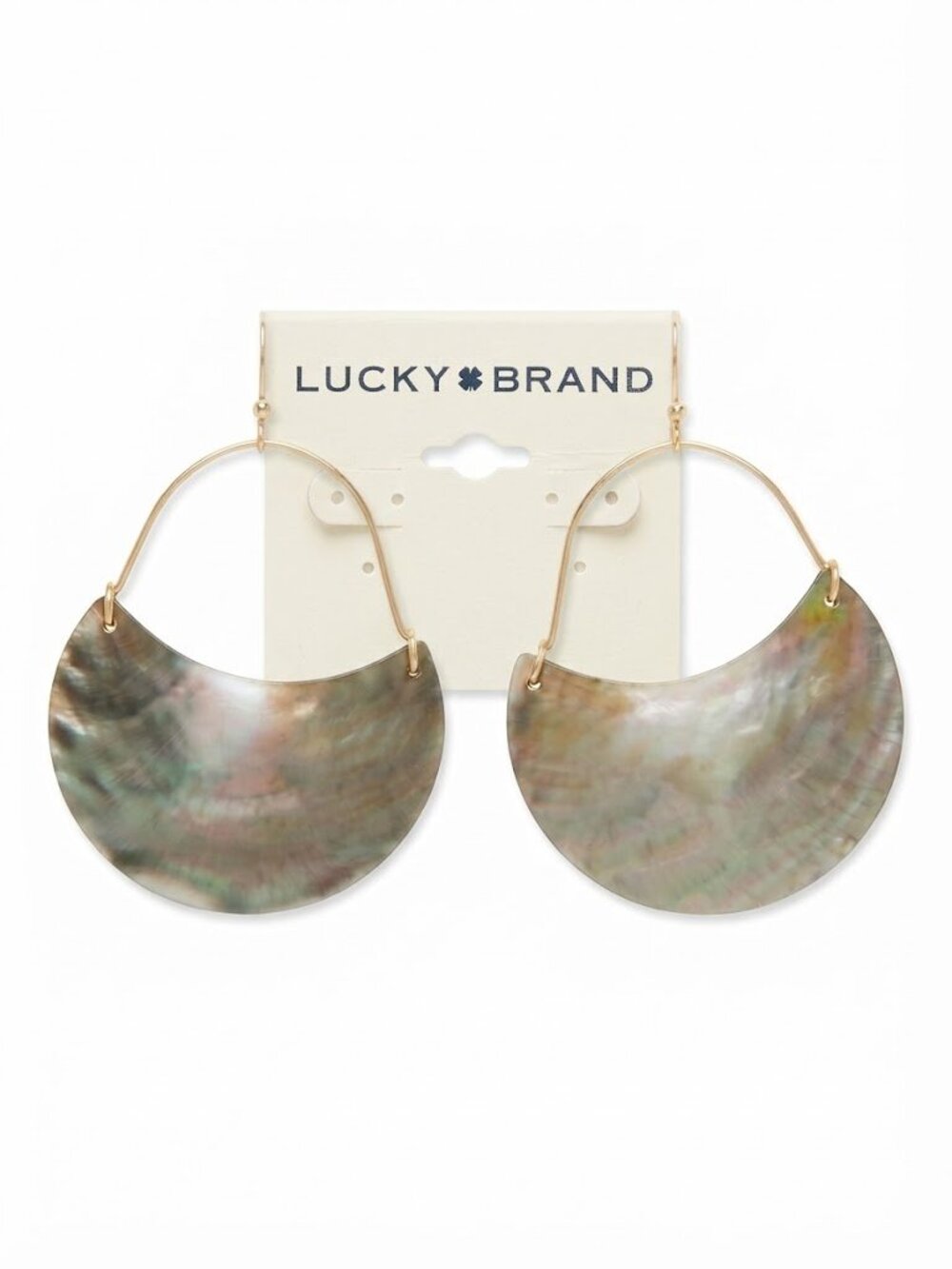 Lucky Brand NWT Gold Mother of Pearl Crescent Hoop Drop Earrings